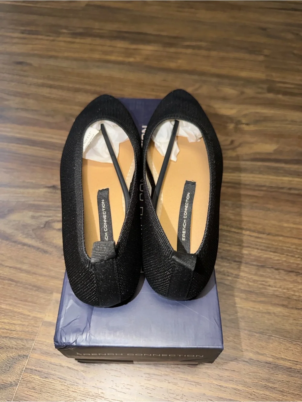 French Connection Black Pointed Knit Slip-On Loafers